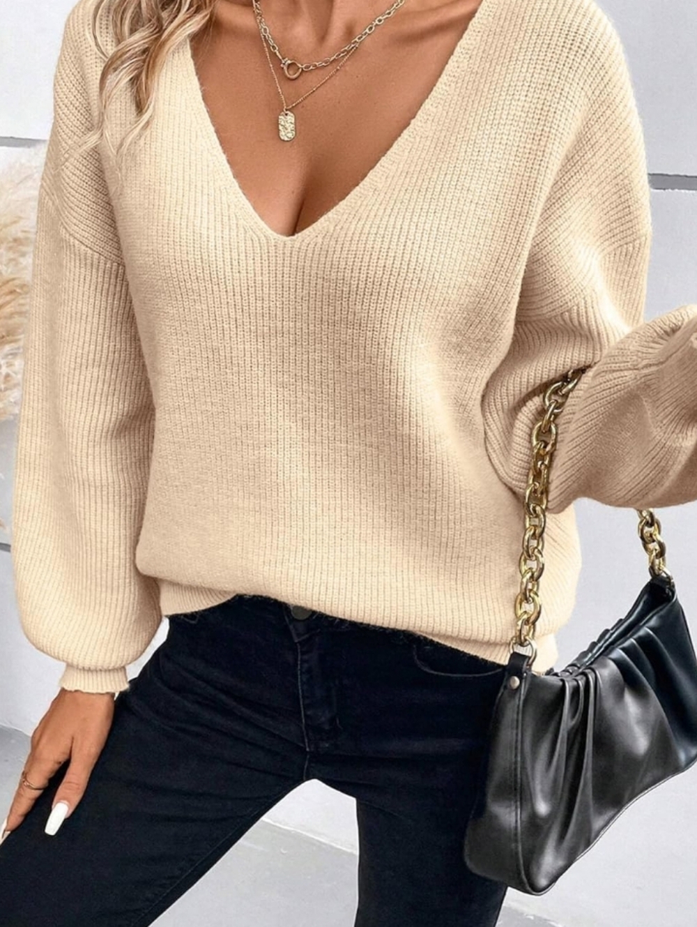 Cupshe Ribbed Crewneck Sweater in Tan